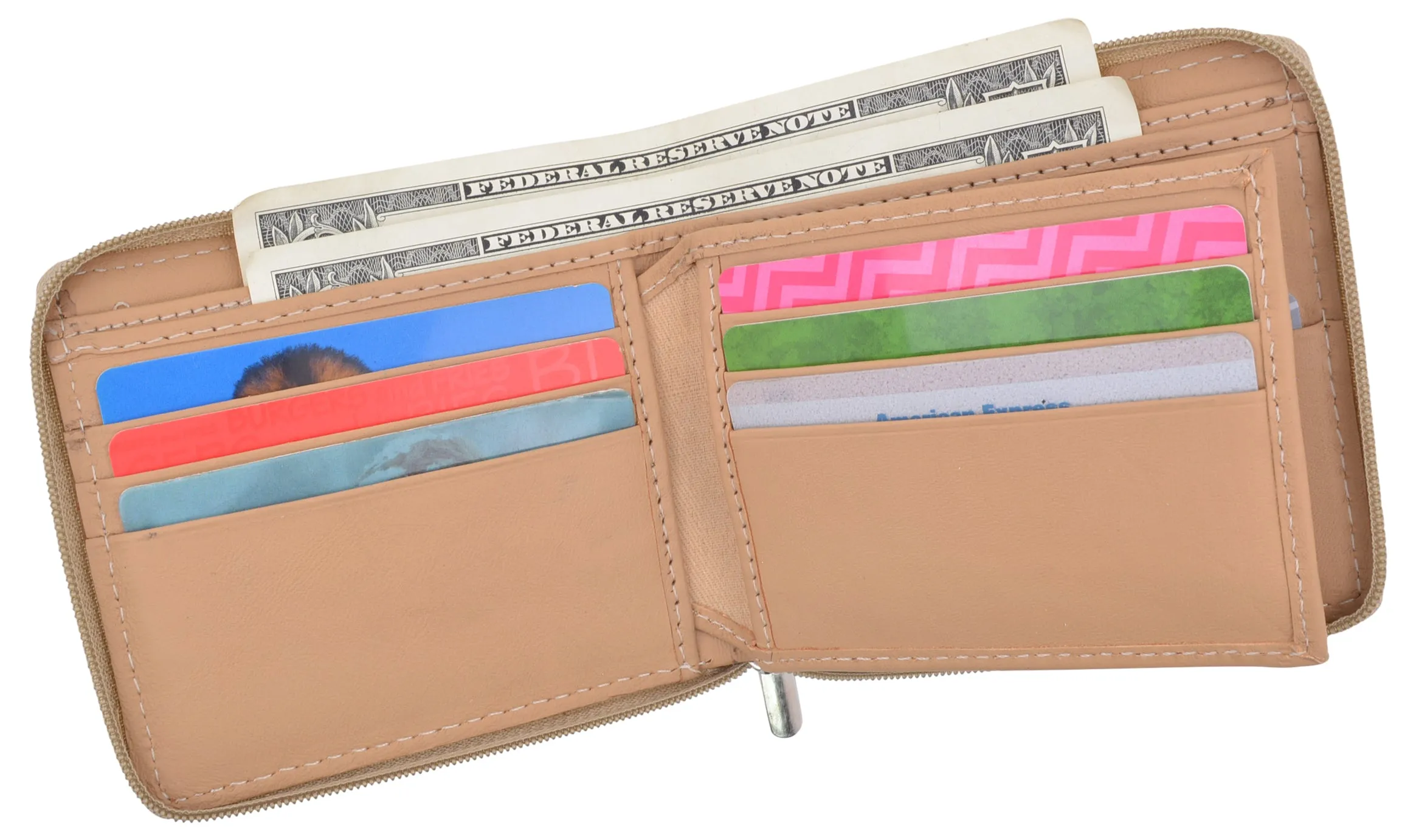 Zip-Around Men's Genuine Leather Credit Card ID Holder Bifold Zippered Wallet