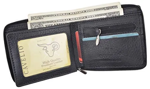 Zip-Around Men's Genuine Leather Credit Card ID Holder Bifold Zippered Wallet