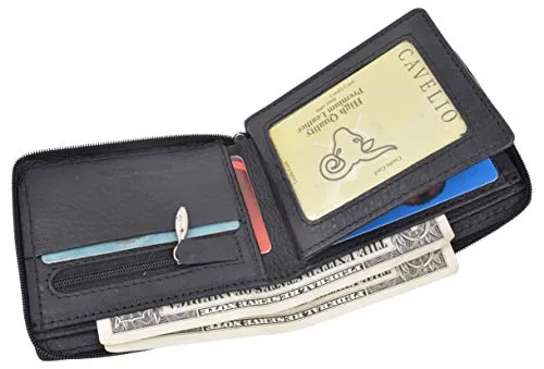 Zip-Around Men's Genuine Leather Credit Card ID Holder Bifold Zippered Wallet