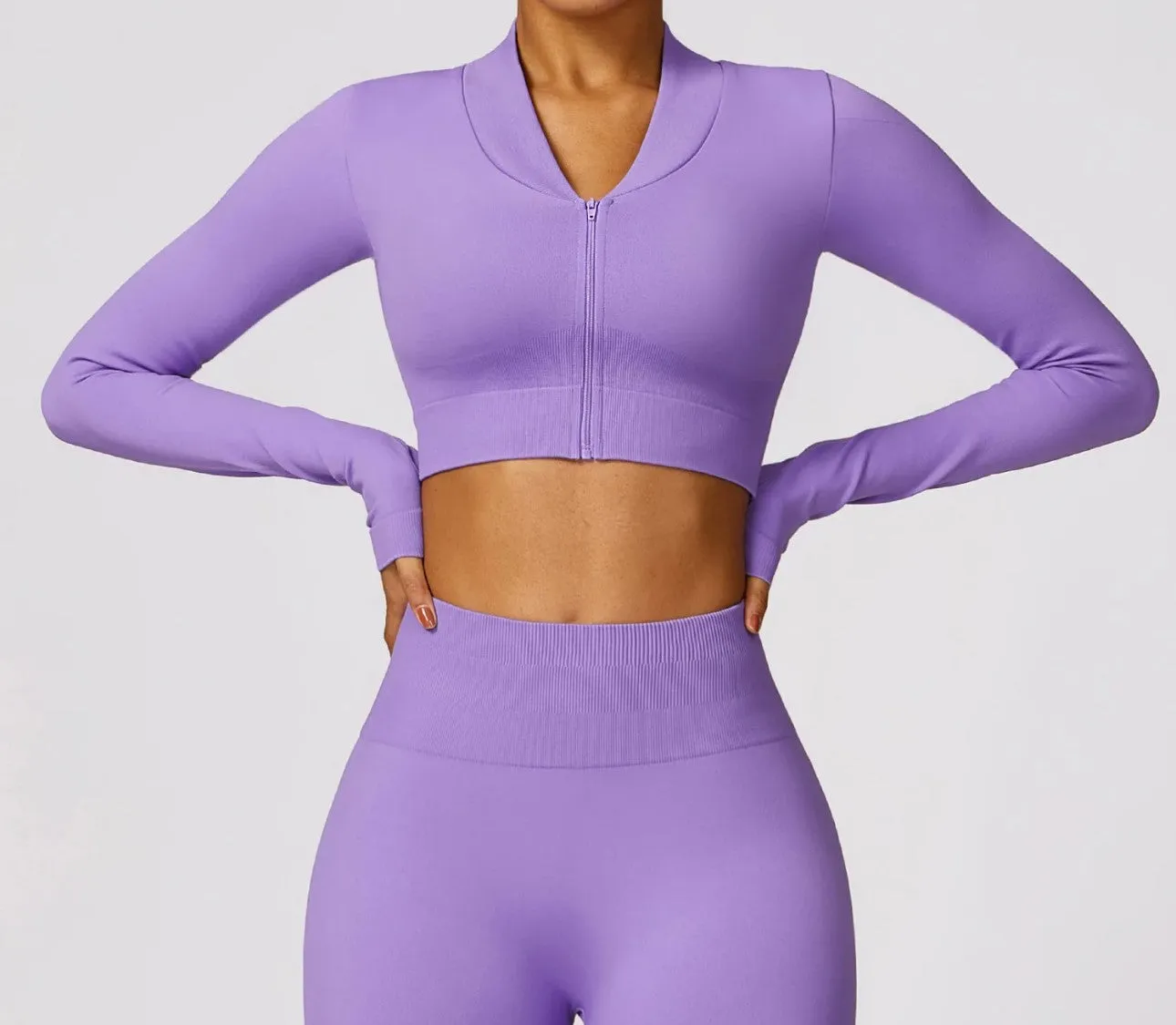 Zip Up Sports Crop Top and Yoga Pants Set in Five Colour Ways