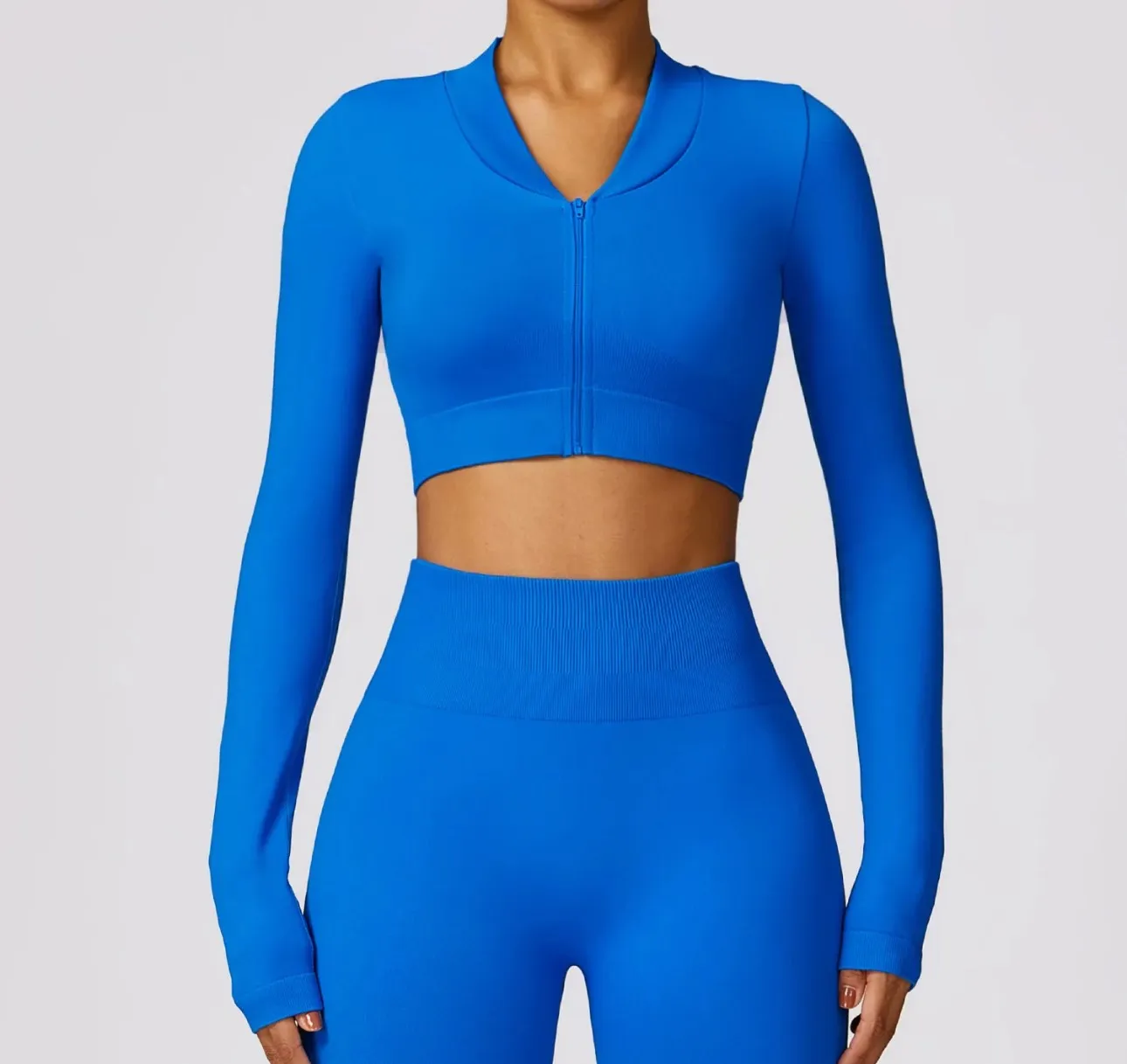 Zip Up Sports Crop Top and Yoga Pants Set in Five Colour Ways